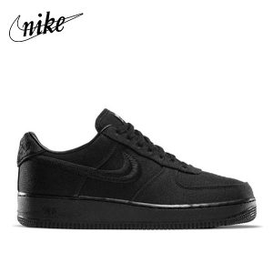 Nike Stussy Air Force 1 Black 純黑 低幫復古運動鞋 麻布休閒鞋 男女同款